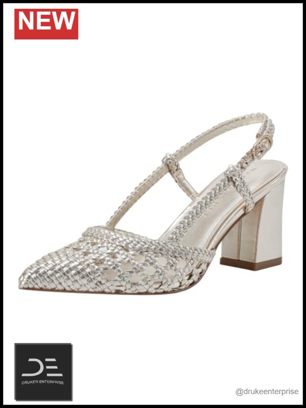 Luxury Woven Block Heel Pump Pointy Toe Dress Shoe Leather